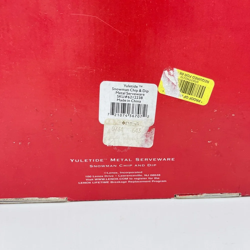 Lenox Yuletide Metal Snowman Chip Dip Server‎ Holiday Serving Platter Open Box